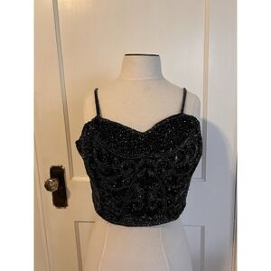 Rue21 Womens Corset Spaghetti Strap Top Sz Medium Black Y2K New Years Bedazzled